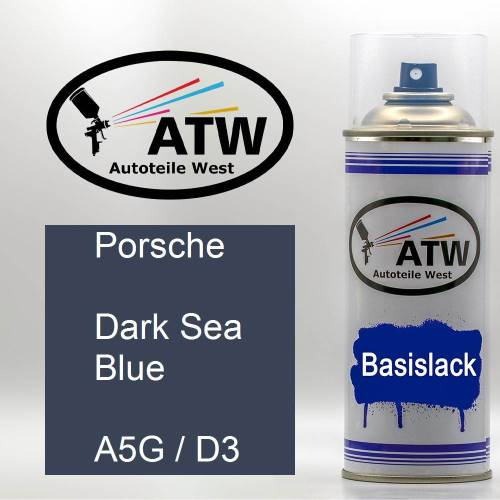 Porsche, Dark Sea Blue, A5G / D3: 400ml Sprühdose, von ATW Autoteile West.